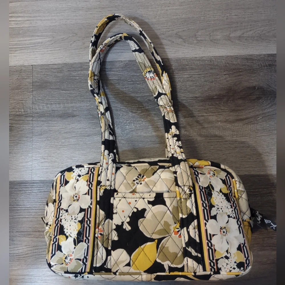 Vera Bradley Yellow and Black Floral Quilted Shoulder Bag - Picture 2 of 14